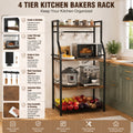 4 Tier Kitchen Bakers Rack, Microwave Stand, and Storage Shelf with Wire Basket 8 Hooks