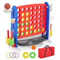 Adjustable Height Giant 4-in-1 Jumbo Connect Four with Basketball, Ring Toss, and Golf with Red Storage Bag