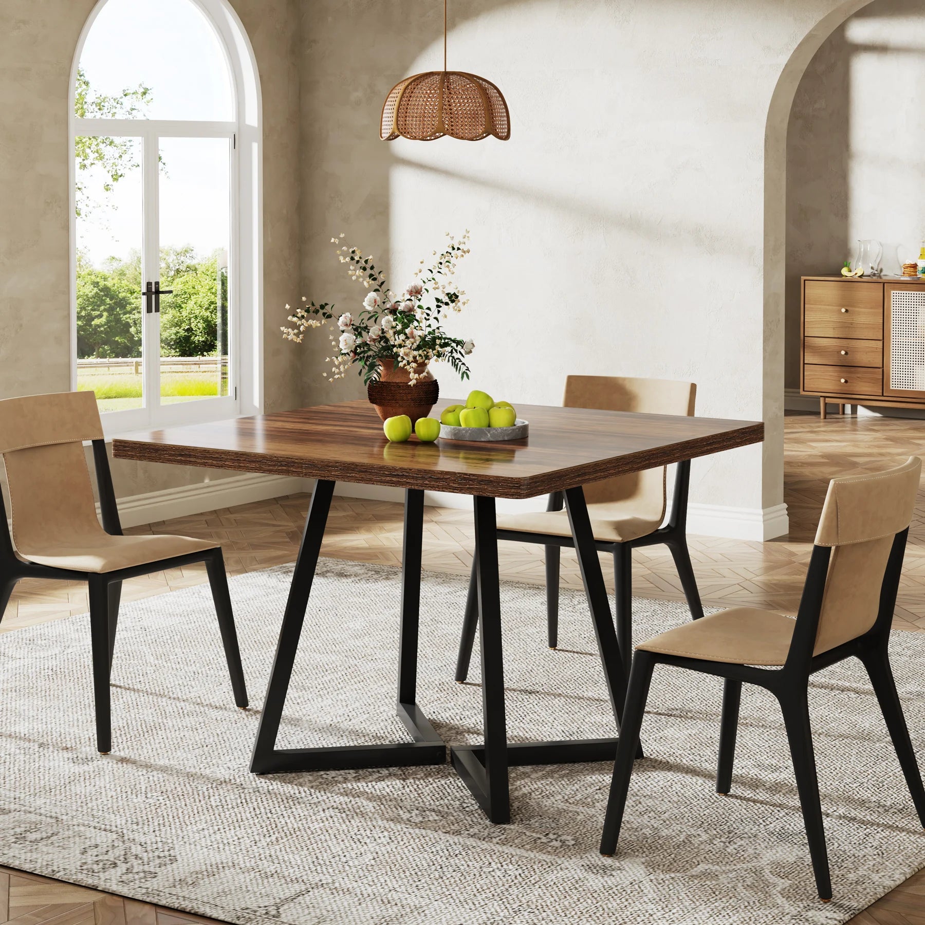 Tribesigns Wooden Square Dining Table with Metal Base for 4