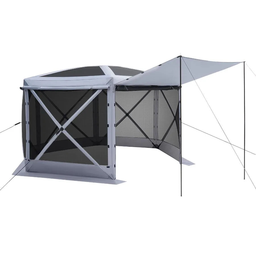 12 x 12 ft Pop Up Gazebo Screen Tent 6-Sided Large Camping Canopy