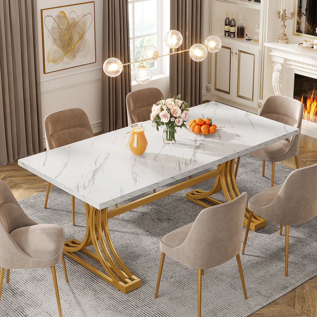 Tribesigns Faux Marble Rectangular Dining Table for 4 -6 People