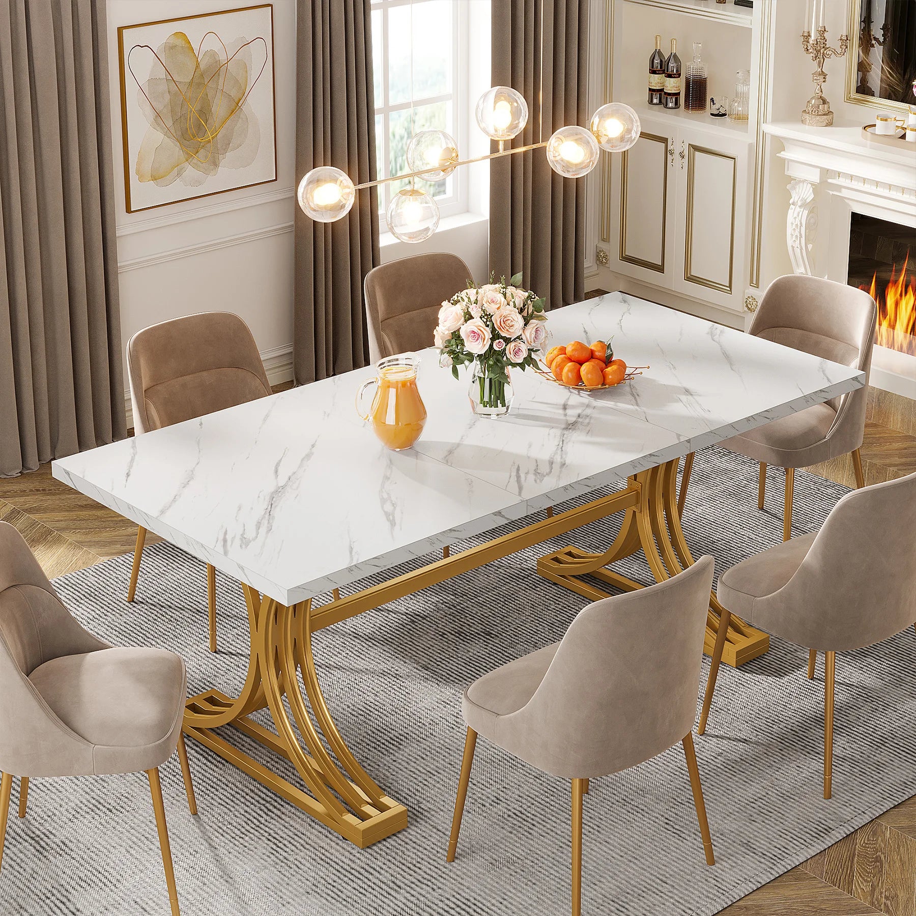 Tribesigns Faux Marble Rectangular Dining Table for 4 -6 People
