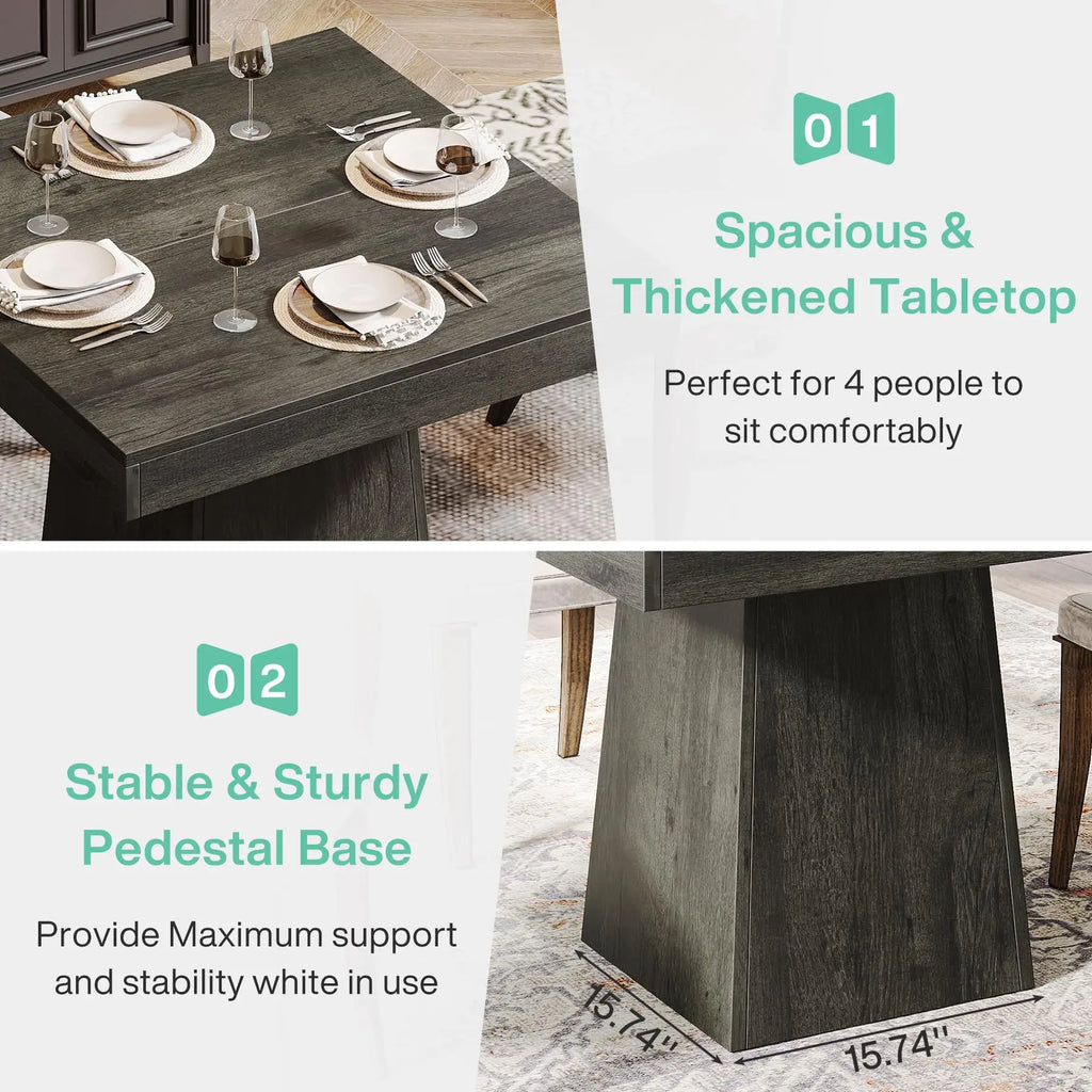 Tribesigns Square Dining Table for 4 with Sturdy Pedestal Base