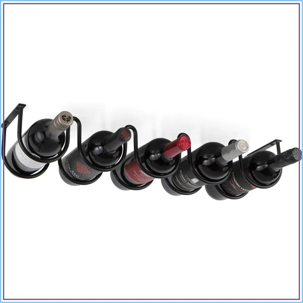 Under Cabinet Wine Rack for 5 Bottles, Space-Saving Storage, Easy Installation, Heavy Duty Metal Black