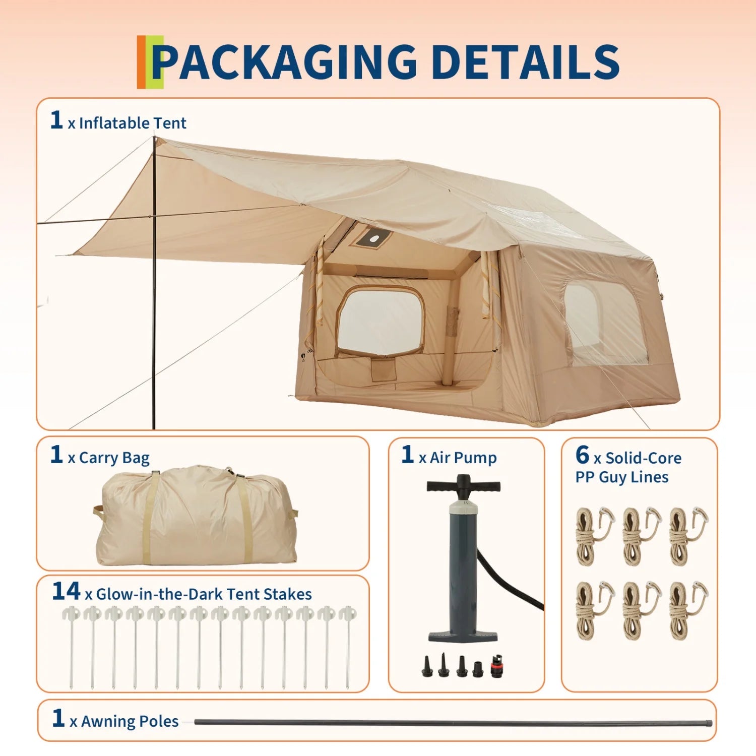 Quick Setup Inflatable Camping Tent for 6 People