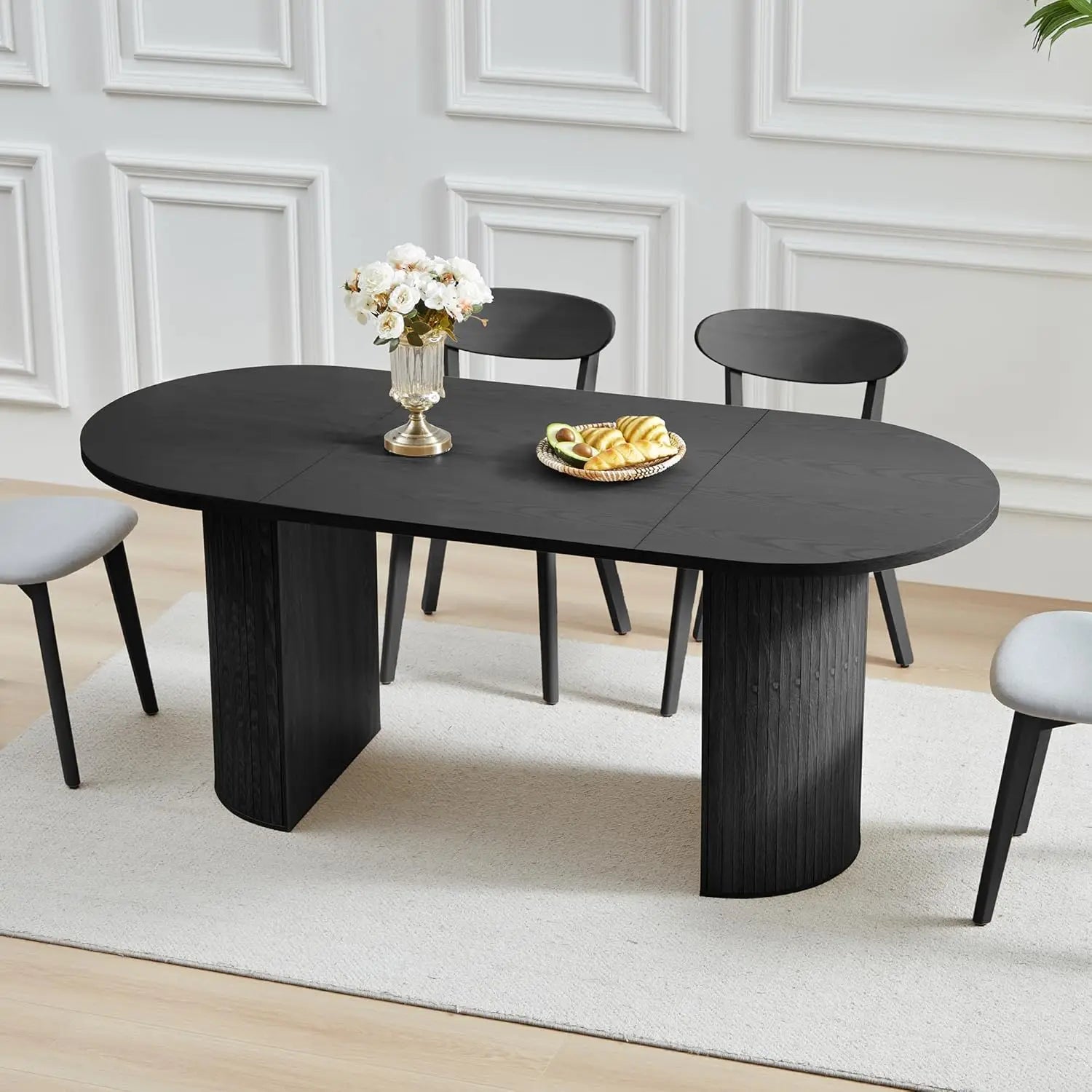 41-78" Modern Oval Extendable Dining Table with Stylish Fluted Base for 4-8 People