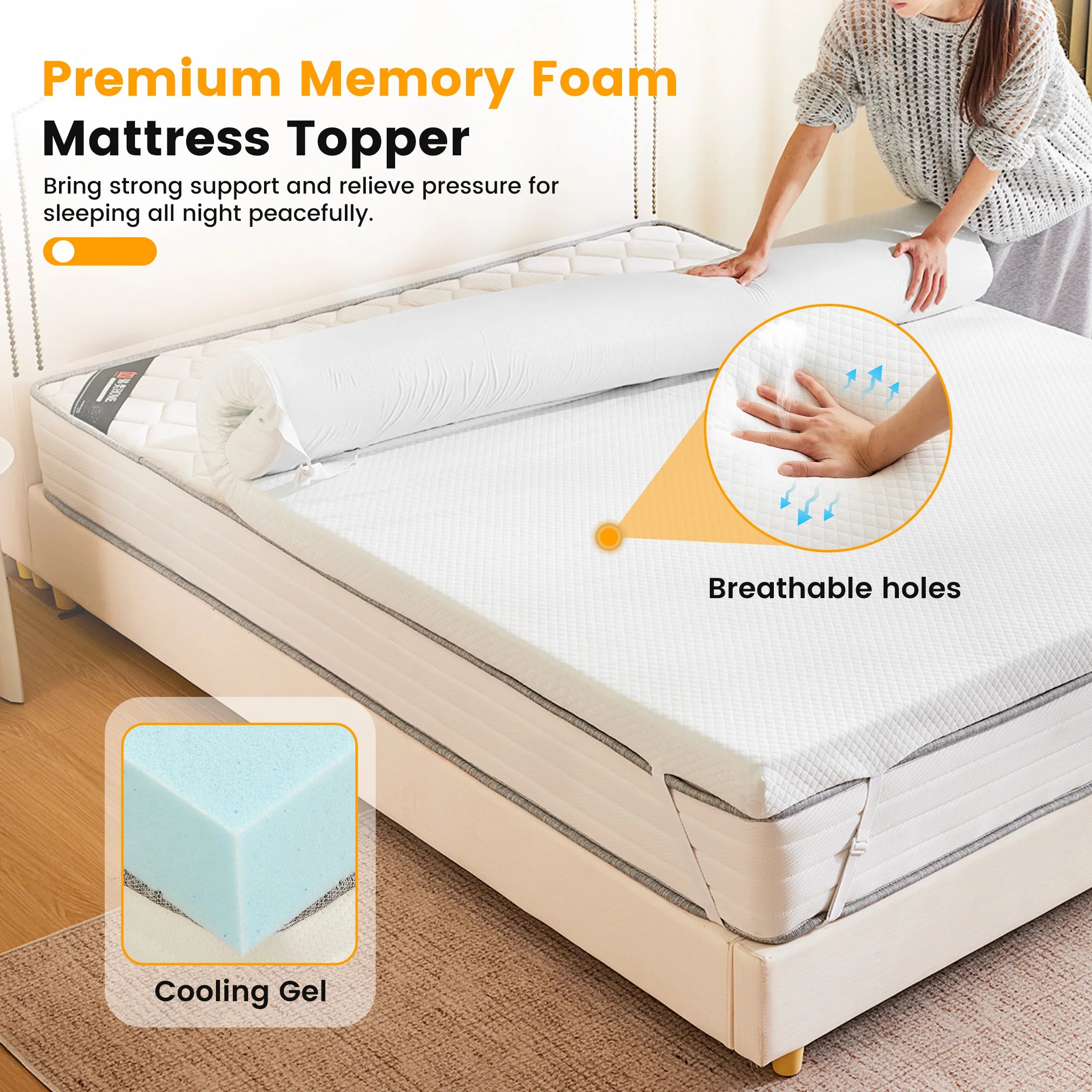 MCQ 3" Memory Foam Mattress Topper Cooling and Breathable