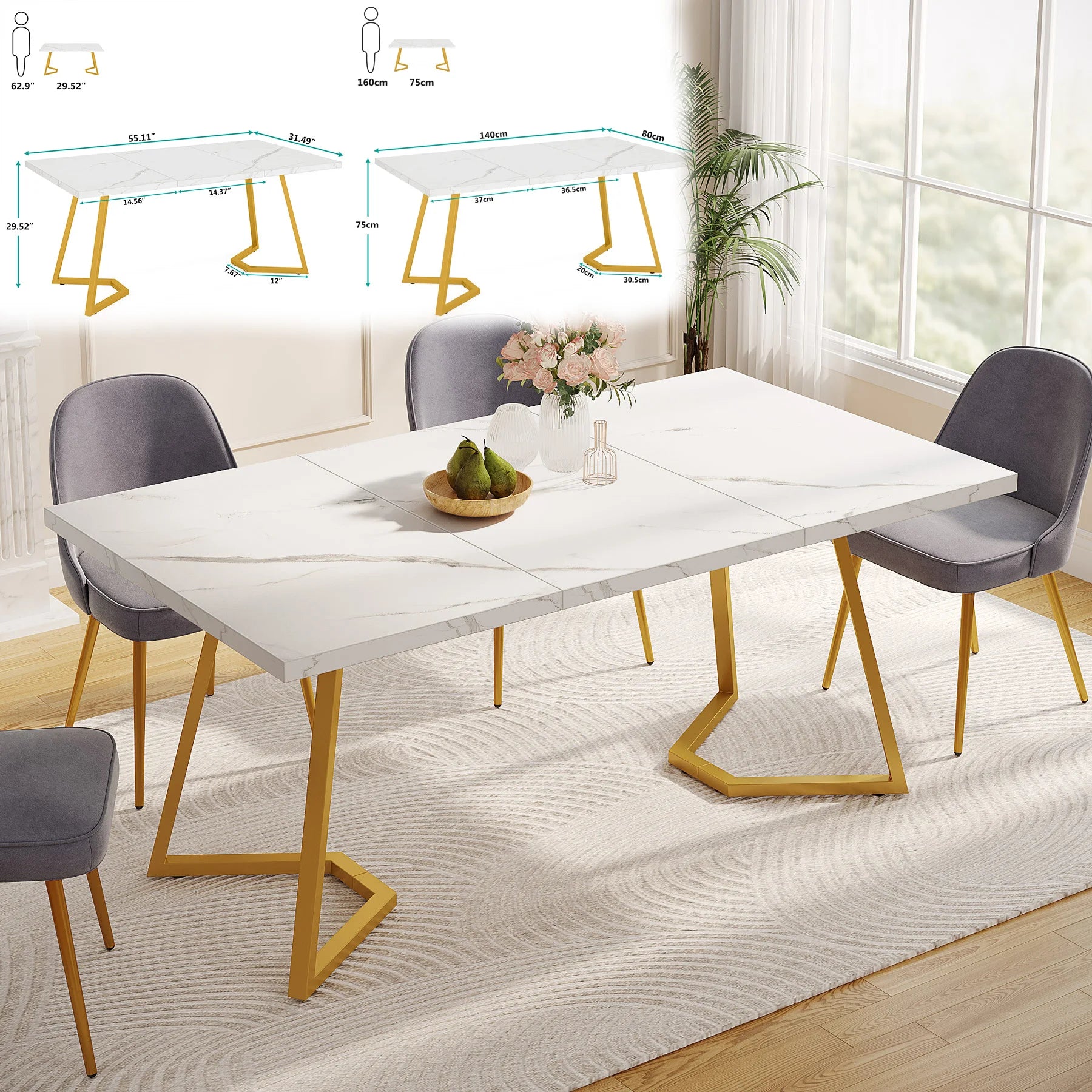 Tribesigns Faux Marble Rectangular Dining Table for 4 -6 People
