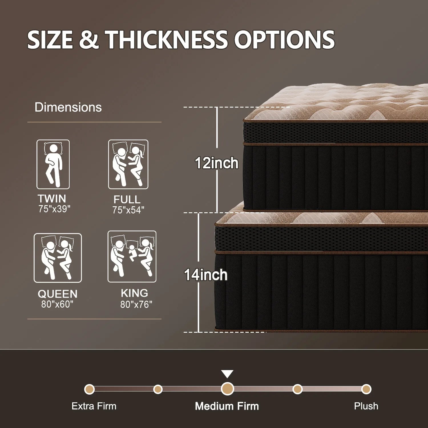 12"14" Gel Memory Foam Hybrid Pocket Spring Mattress In A Box in Twin, Full, Queen, and King Medium Firm with Motion Isolation