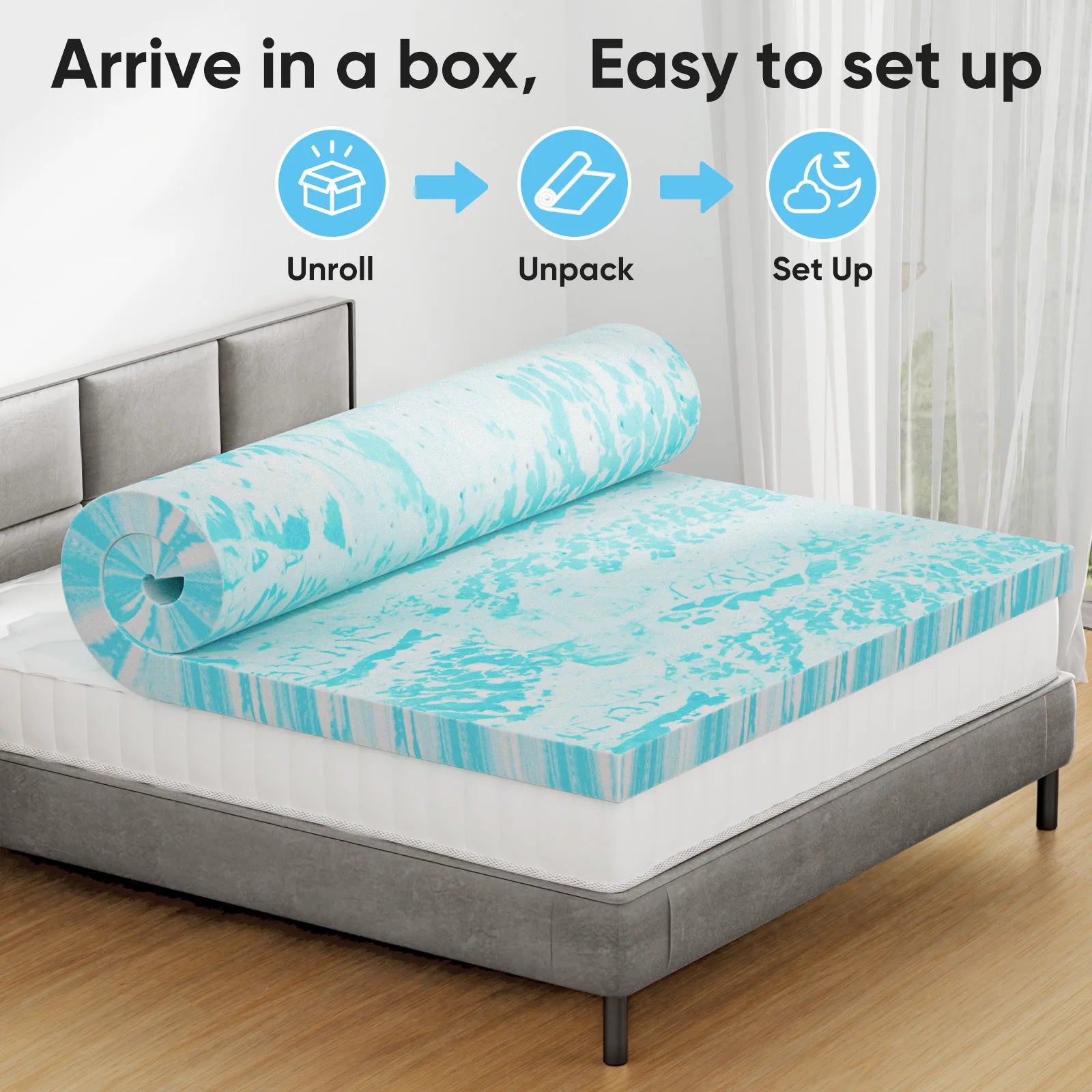 JHK Full Size 2" Gel Memory Foam Mattress Topper Cooling and Breathable