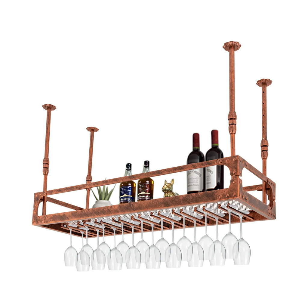 Ceiling Mount Iron Wine Rack with Stemware Holder