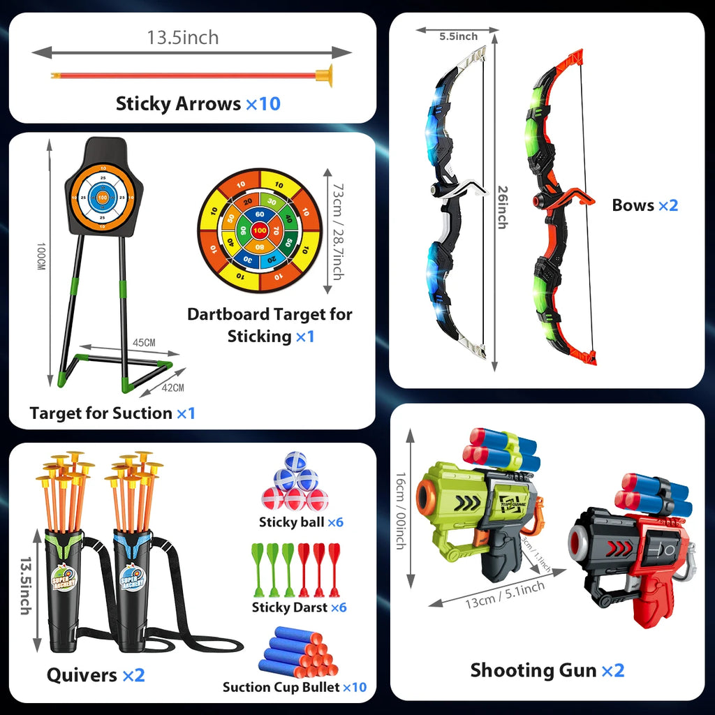 VATOS 2X Bow& Arrow , Guns, and Night Light Archery Stand Target Board for Indoor Outdoor Play