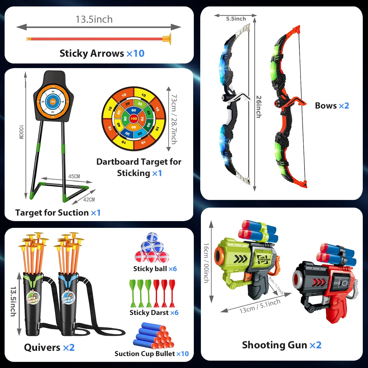 VATOS 2X Bow& Arrow , Guns, and Night Light Archery Stand Target Board for Indoor Outdoor Play