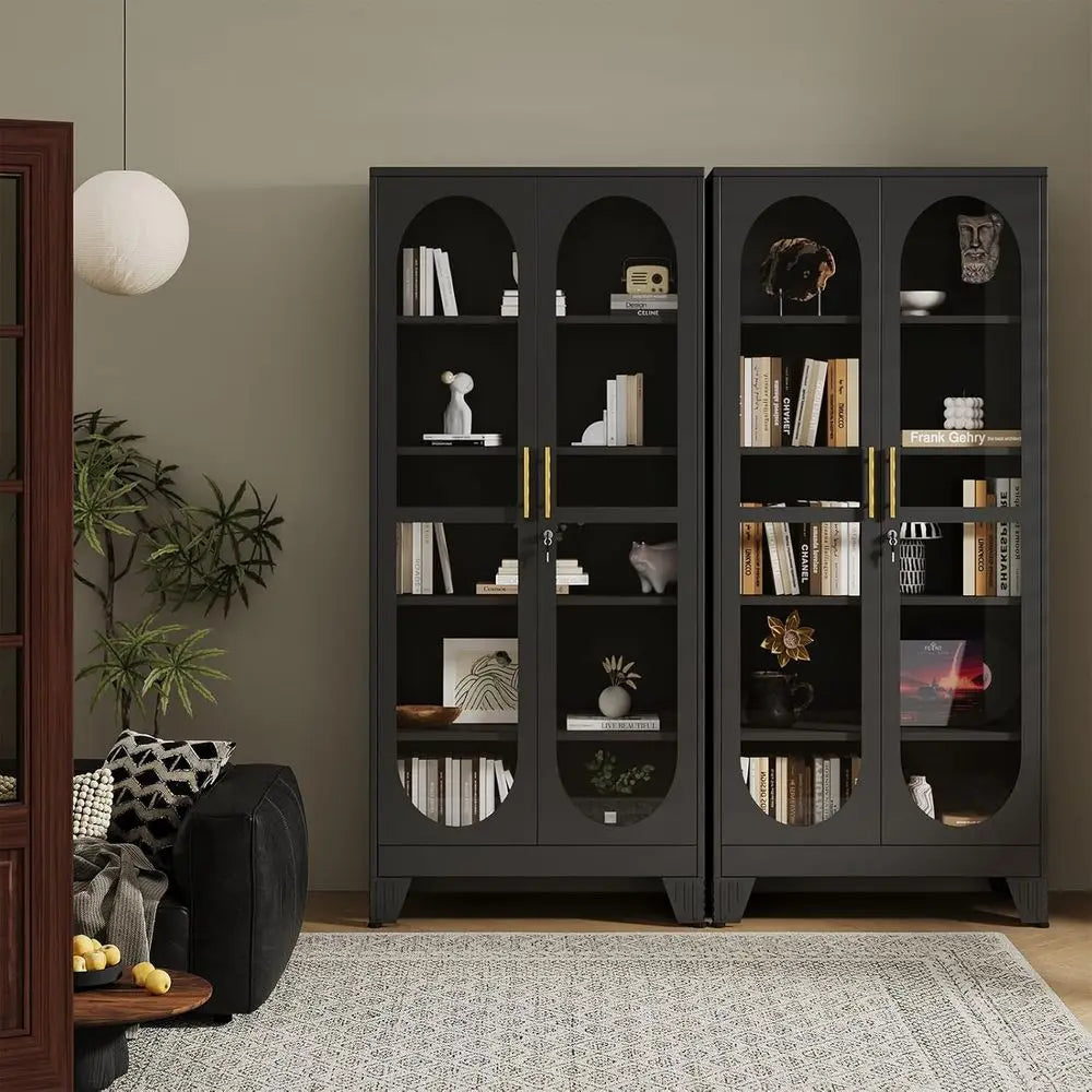 71"Curio Cabinet with Glass Doors, 4 Adjustable Shelves