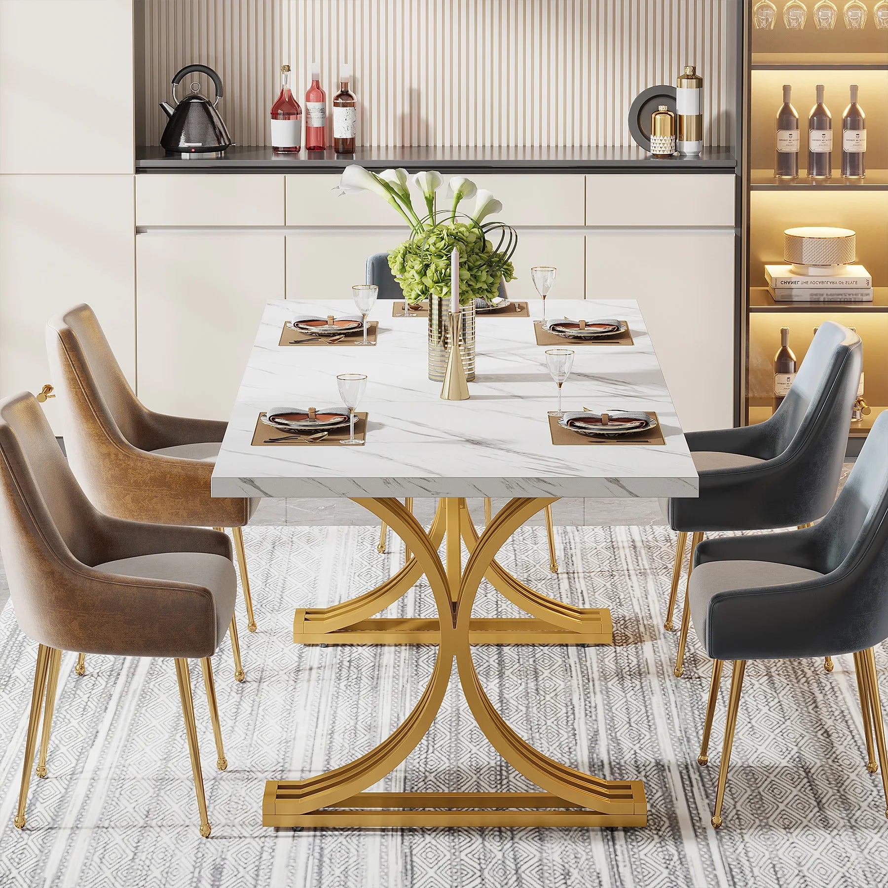 Tribesigns Faux Marble Rectangular Dining Table for 4 -6 People