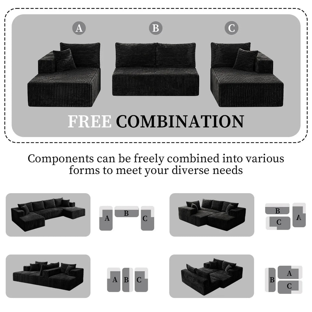 132in Modular U-Shaped Sectional Sofa with Double Chaise Lounges, 8-Piece Corduroy Oversized Pit Couch, Seats 6