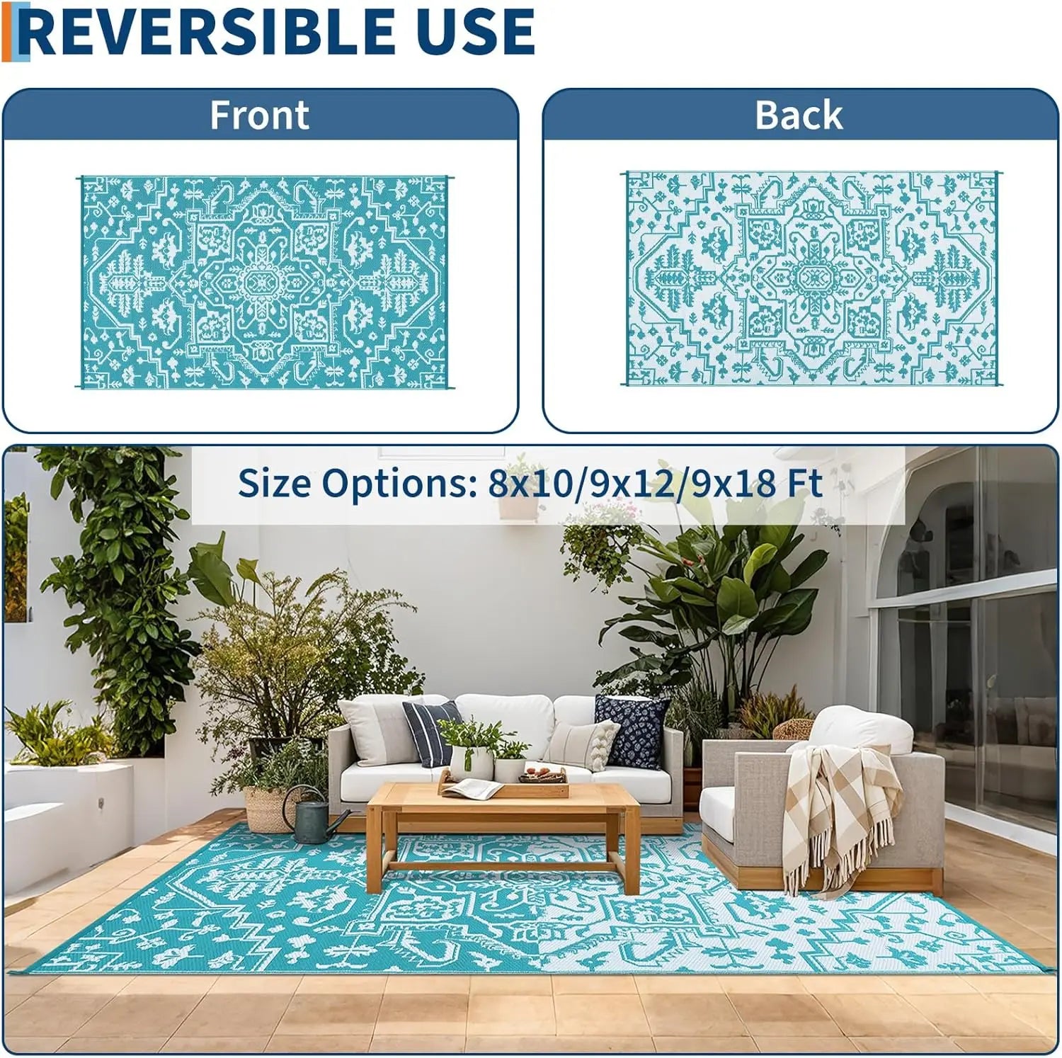 Waterproof and Durable Outdoor Area Rug Stain-Resistant