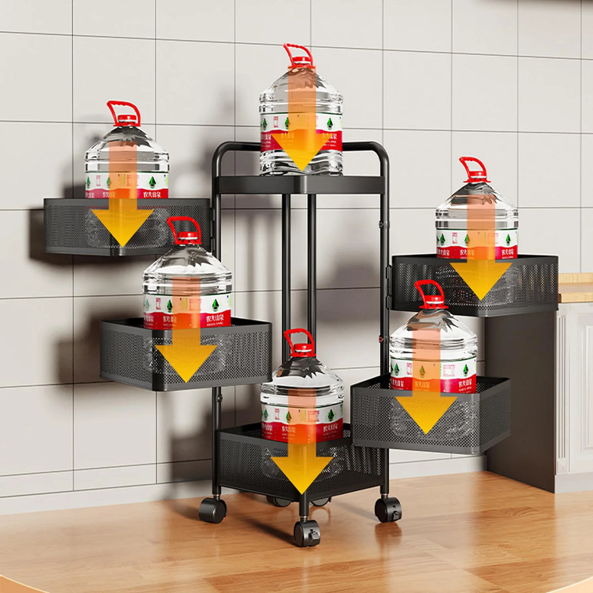 4/5-Tier Thickened Carbon Steel Rotating Storage Cart With Wheels