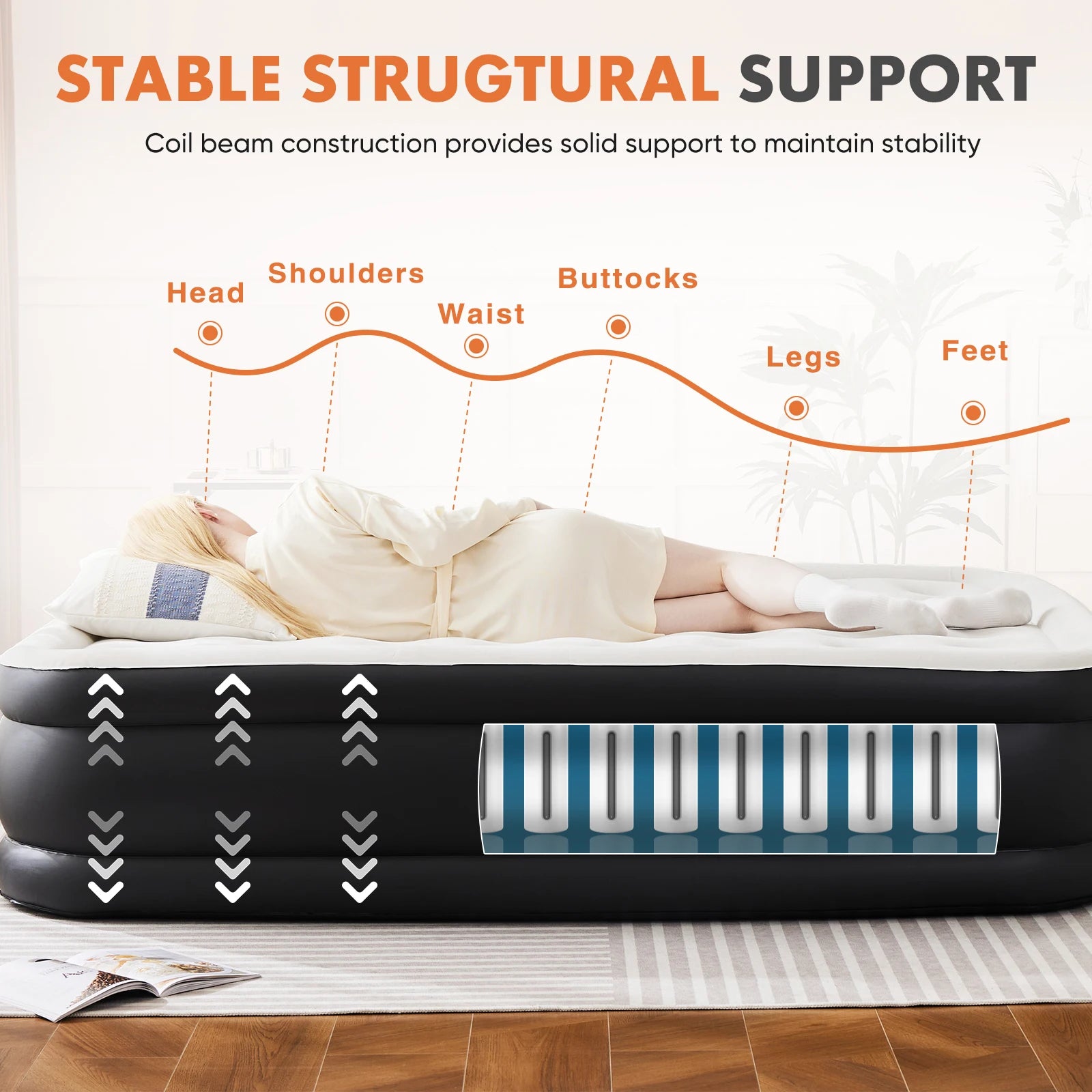 MCQ 16" Air Mattress with Built in Pump Non-Slip Bottom