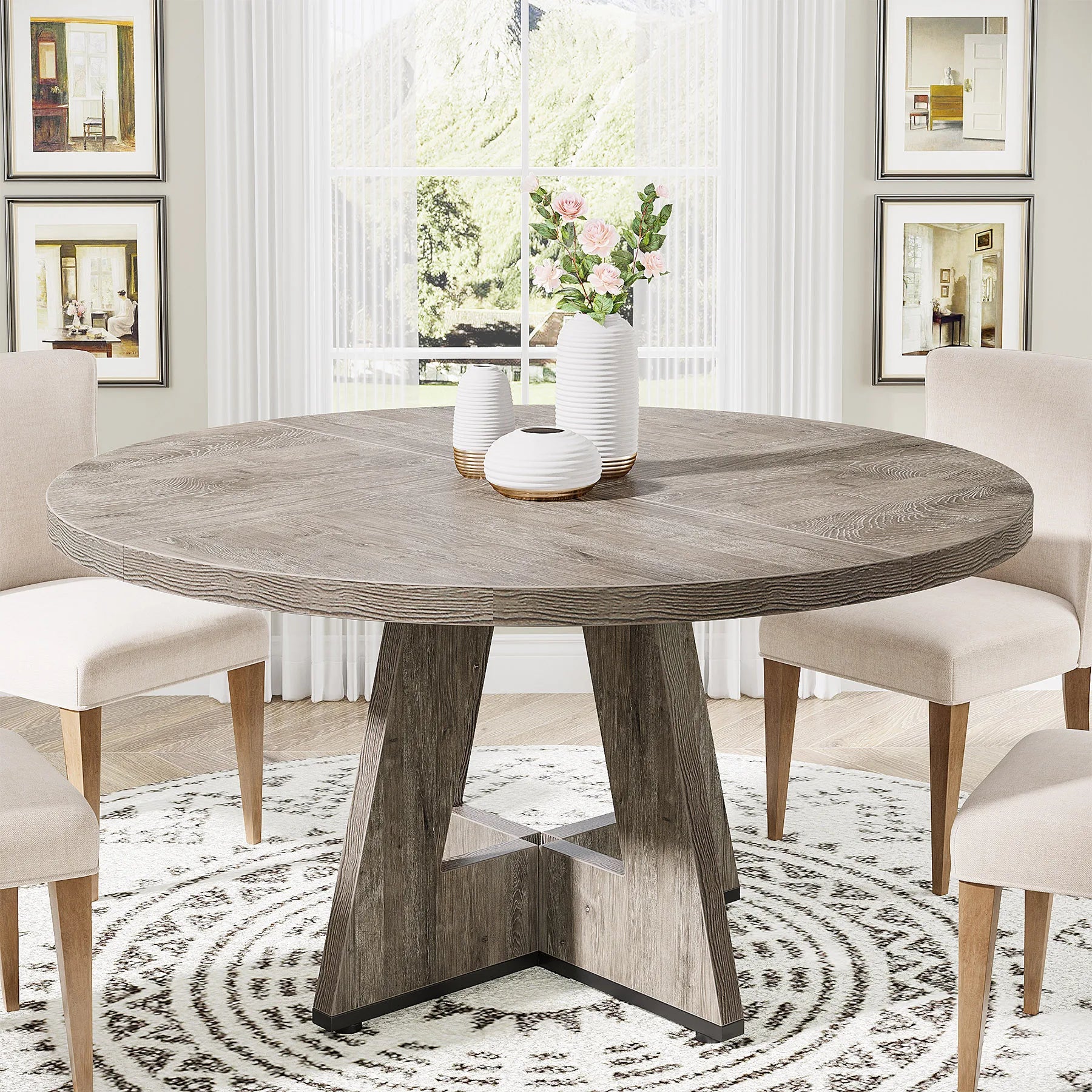 Tribesigns 47" Wooden Small Round Dining Table for 4 People