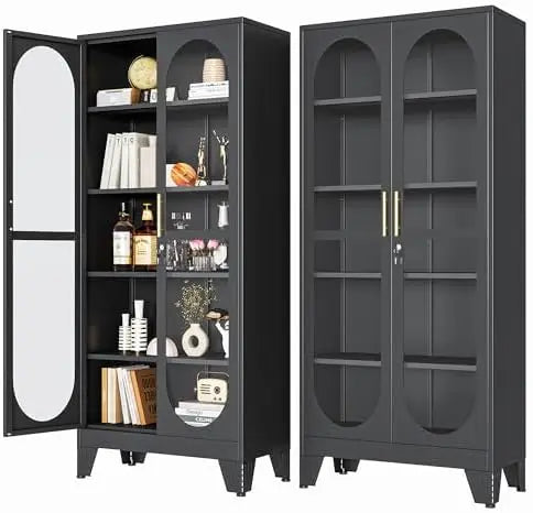 71" Curio  Cabinet with Glass Door with 4 Adjustable Shelves