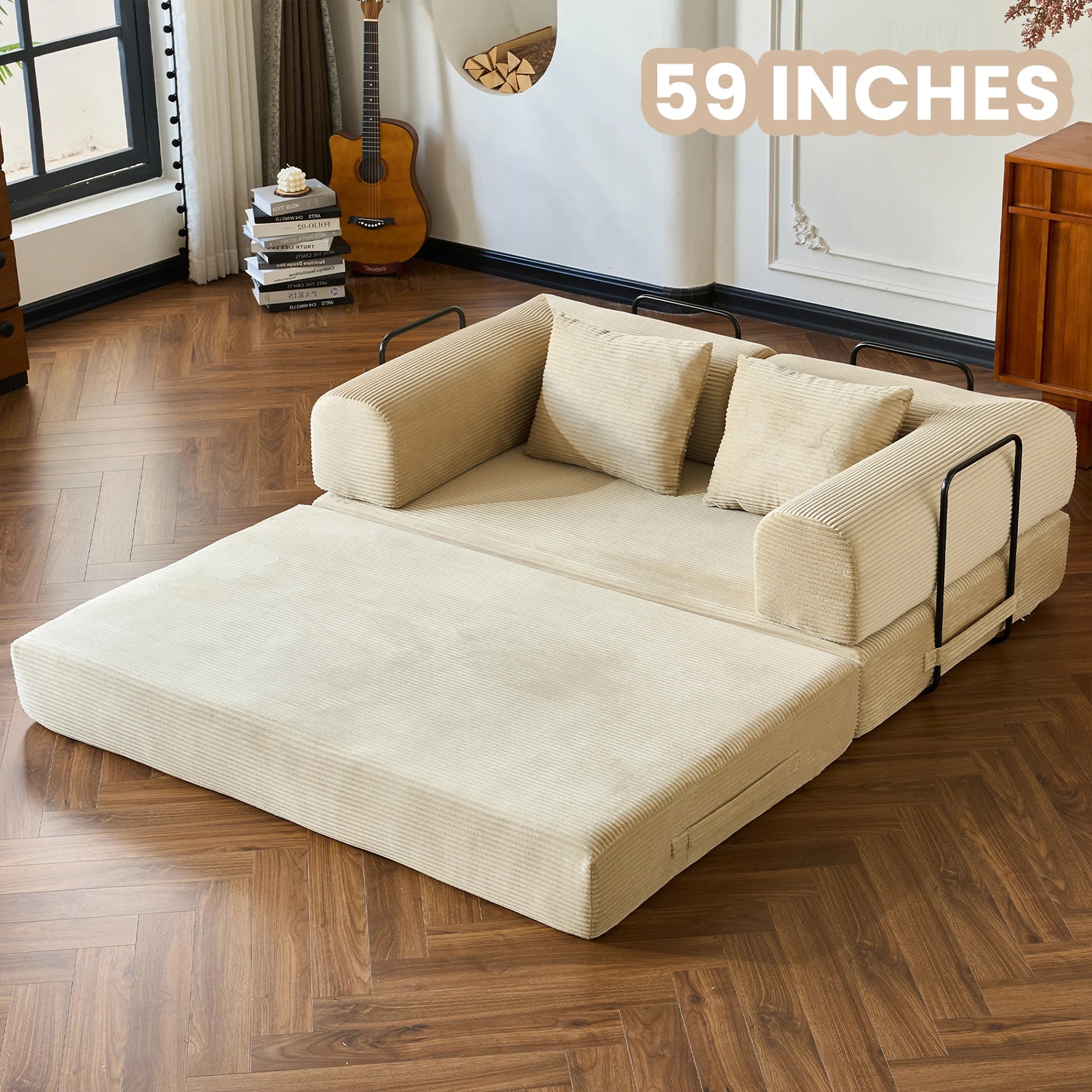 79'' Boneless Couch Convertible Futon Sleeper Sofa with L-Shaped Armrests