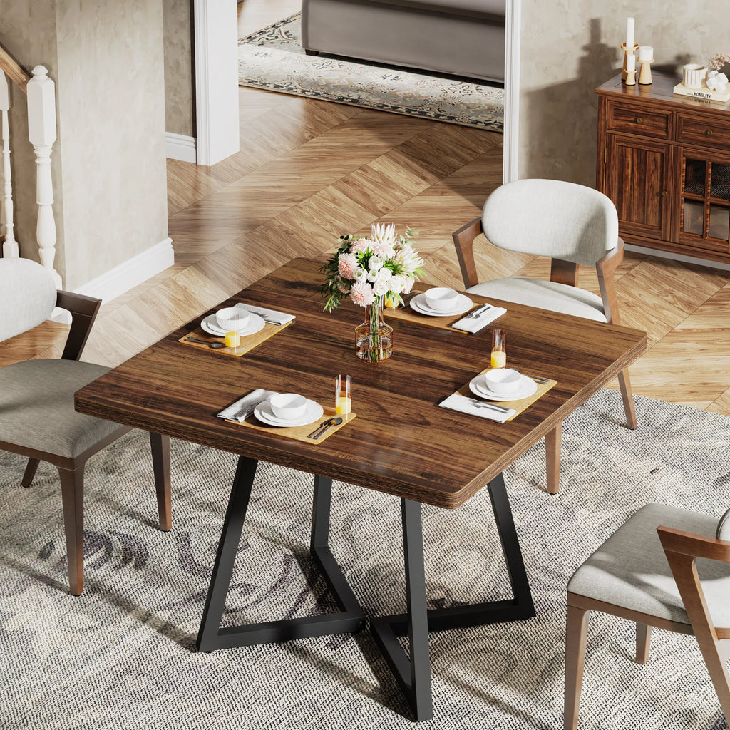 Tribesigns Wooden Square Dining Table with Metal Base for 4