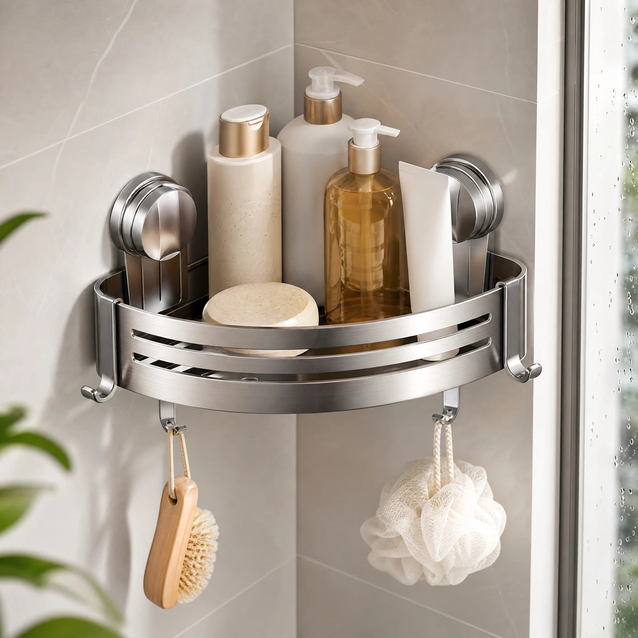 Suction Corner Space Shower Wall Mount Storage Basket