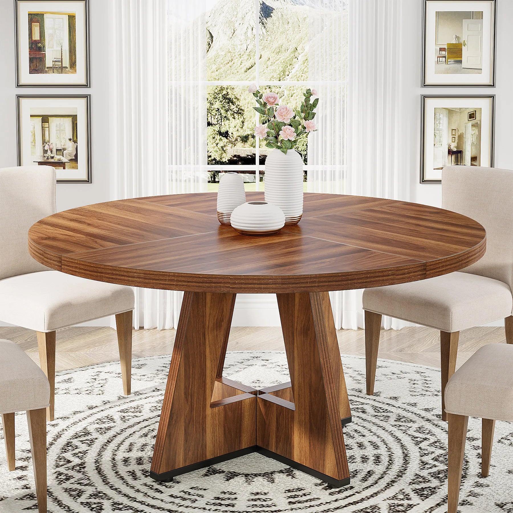 Tribesigns 47" Wooden Small Round Dining Table for 4 People