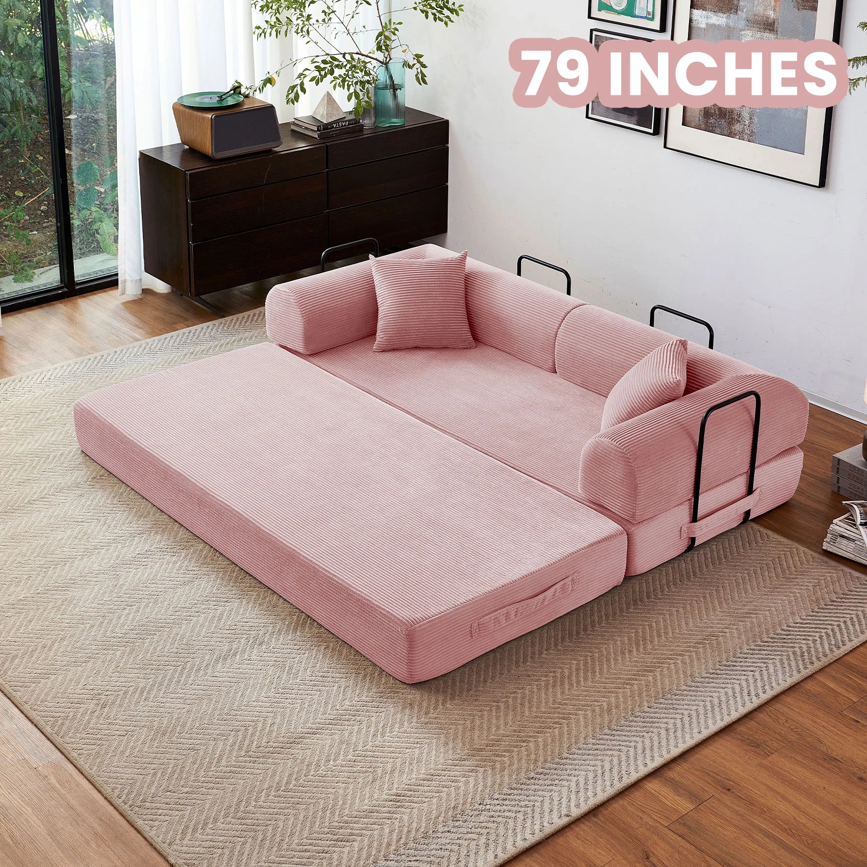 79'' Boneless Couch Convertible Futon Sleeper Sofa with L-Shaped Armrests