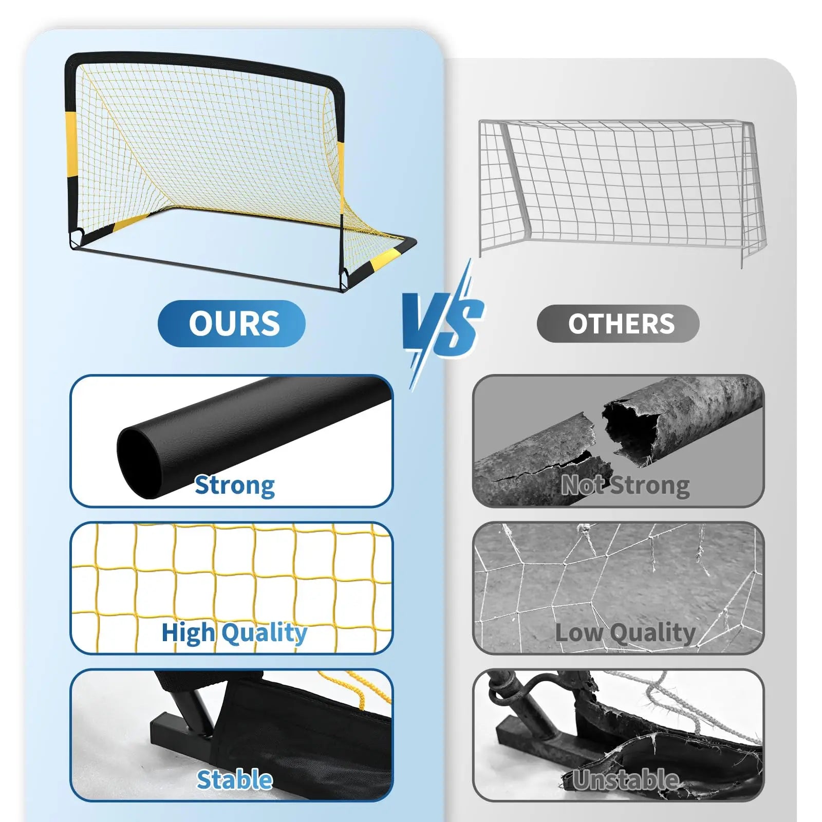 Pop Up Soccer Goal Set of 2 Backyard Net Portable with Ball Cones and Pump