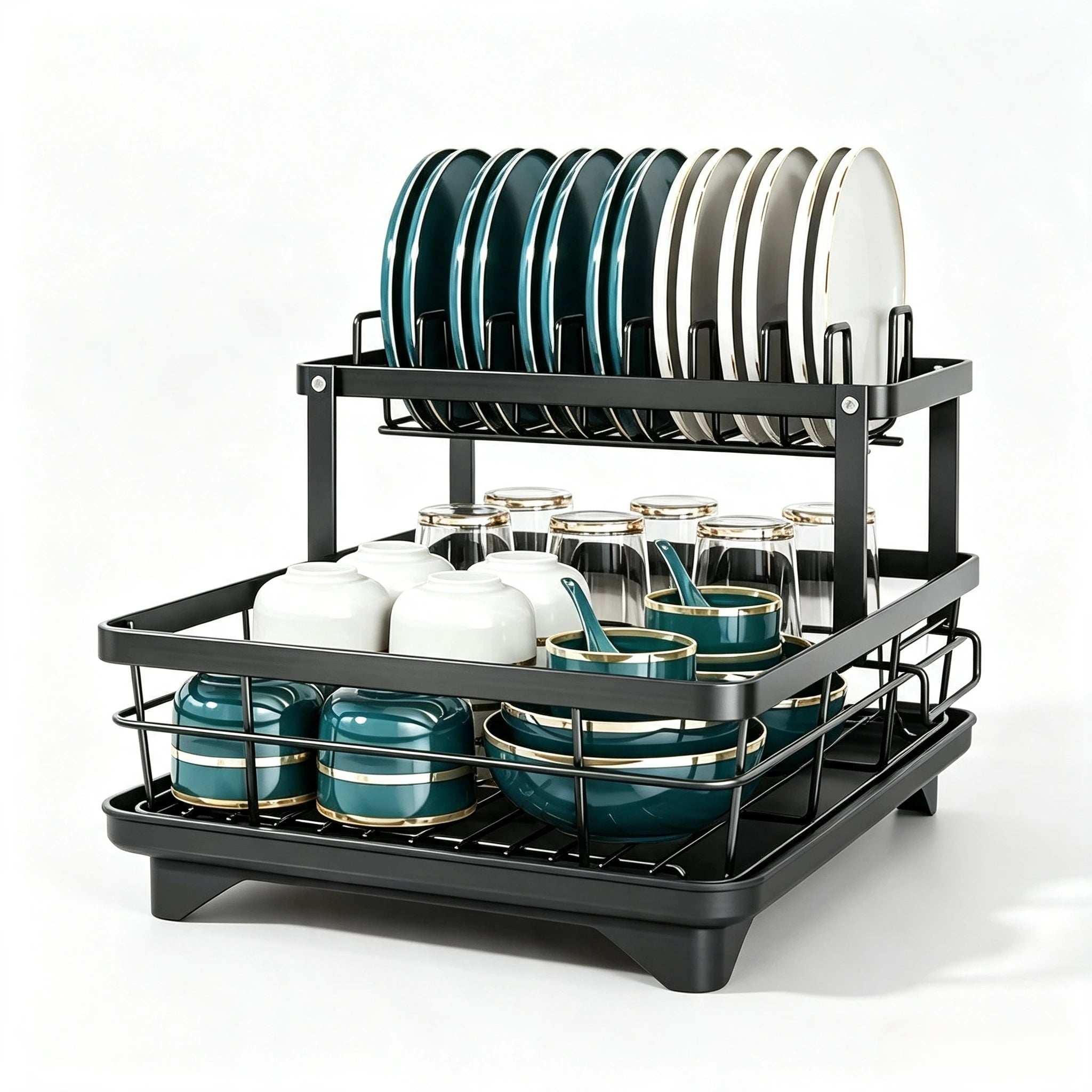 Countertop 1-Tier Black Multifunctional Metal Dish Rack