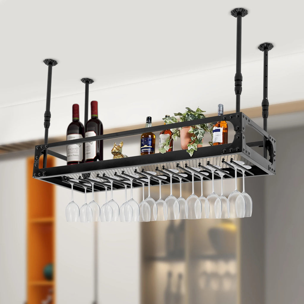 Ceiling Mount Iron Wine Rack with Stemware Holder