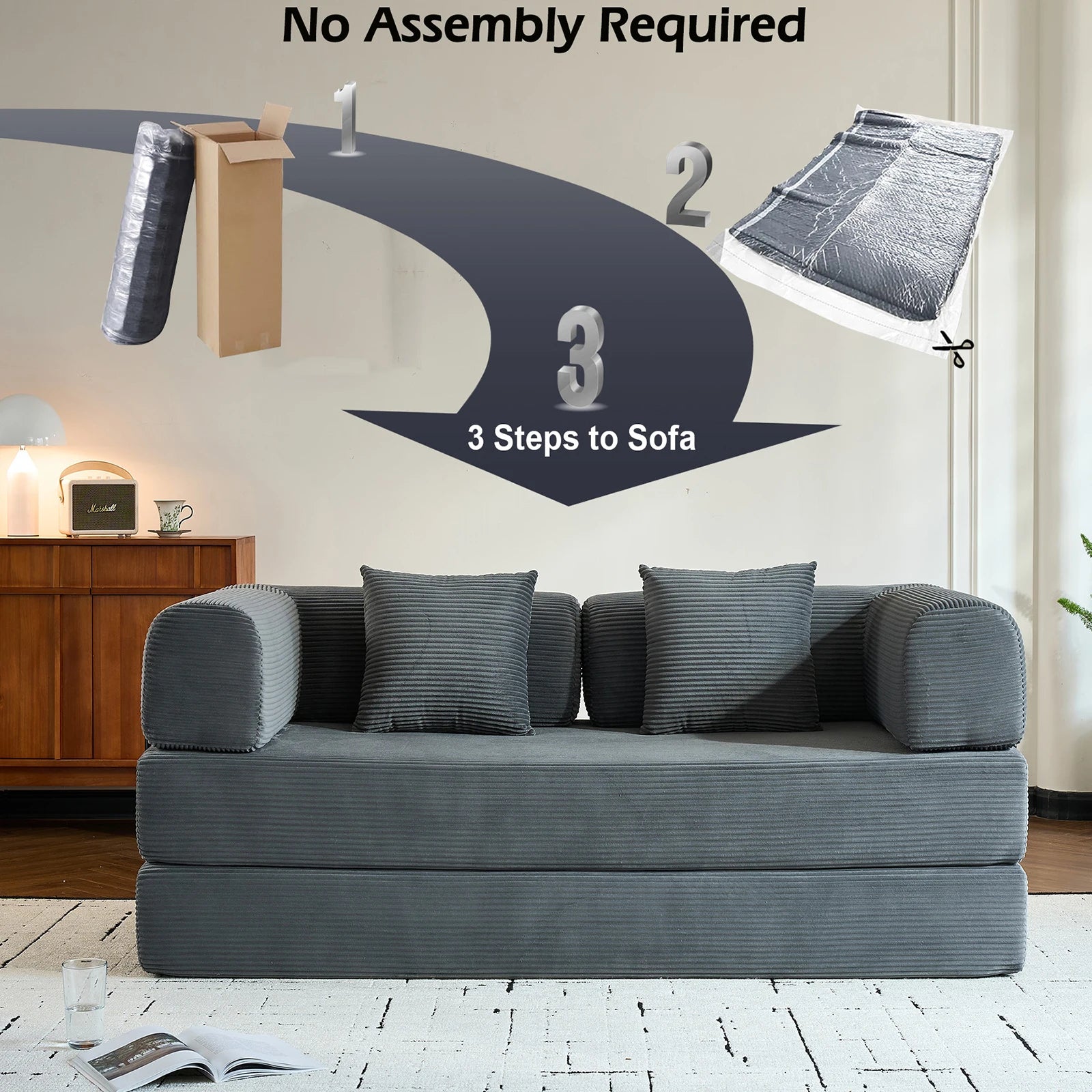 Oversized Corduroy Convertible Futon Bed and Loveseat for Small Spaces