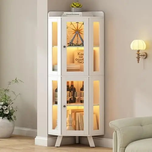5 Tier Curio Cabinet with Glass Doors for Collectibles