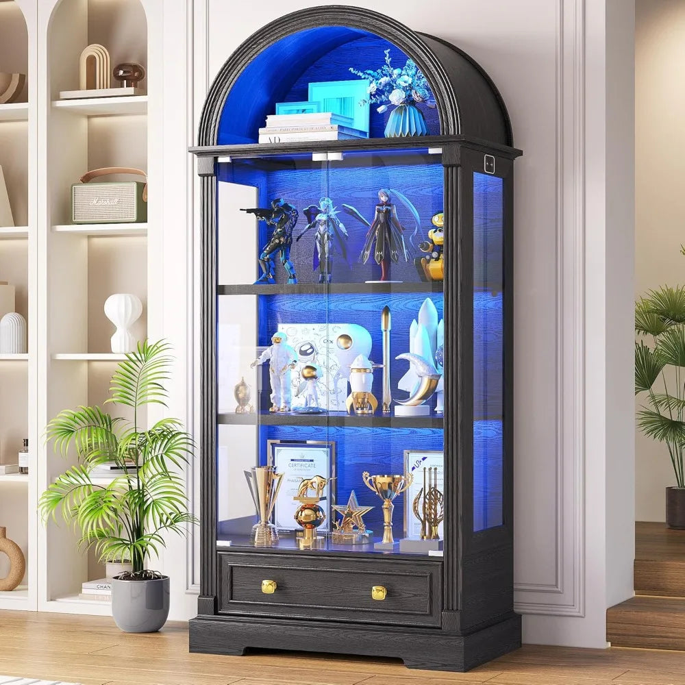 72" Black Curio 4-Tier Display Cabinet with Human Sensor Lights