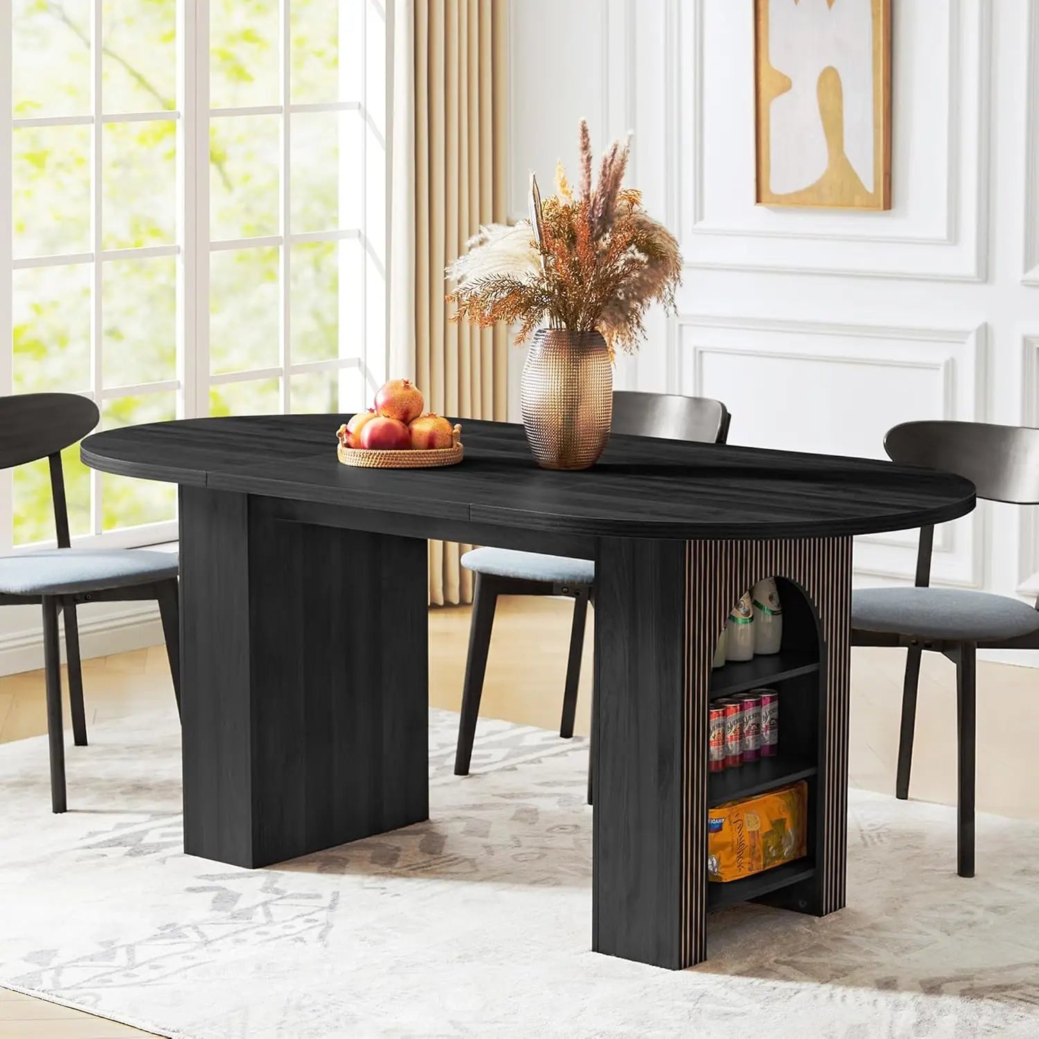 41-78" Modern Oval Extendable Dining Table with Stylish Fluted Base for 4-8 People