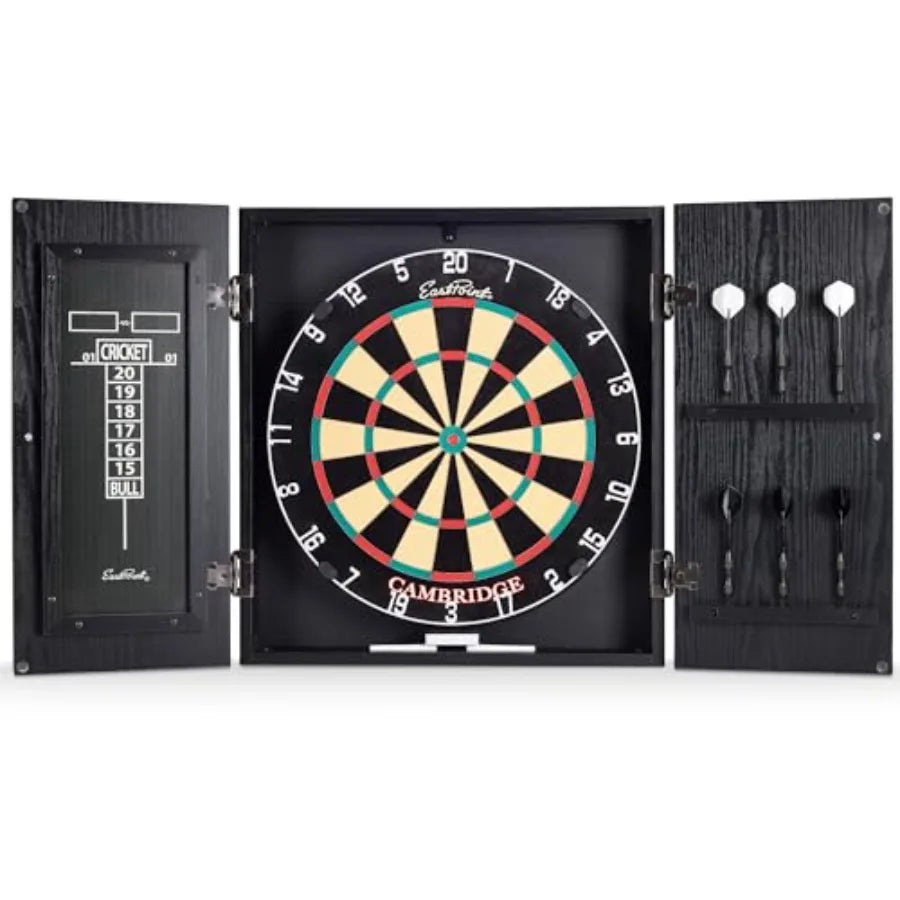 Dart Board Cabinet with 6 Deluxe Steel Tip Darts