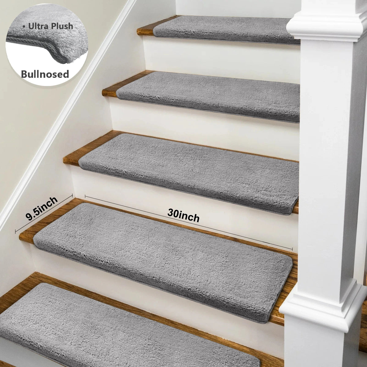 Bullnose Self-Adhesive Mats Non-Slip Stair Treads Ultra Plush Washable Decor