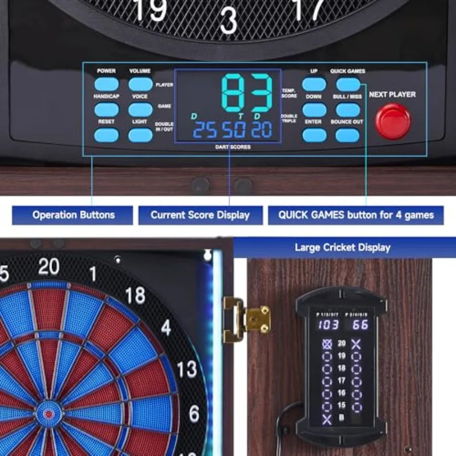Electronic  Digital Dart Board with Cabinet and Light Strips Soft Tips
