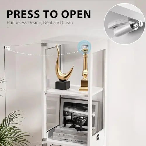 Curio Cabinet, 4-Tier Shelves, 3 Color LED Lights, with Door