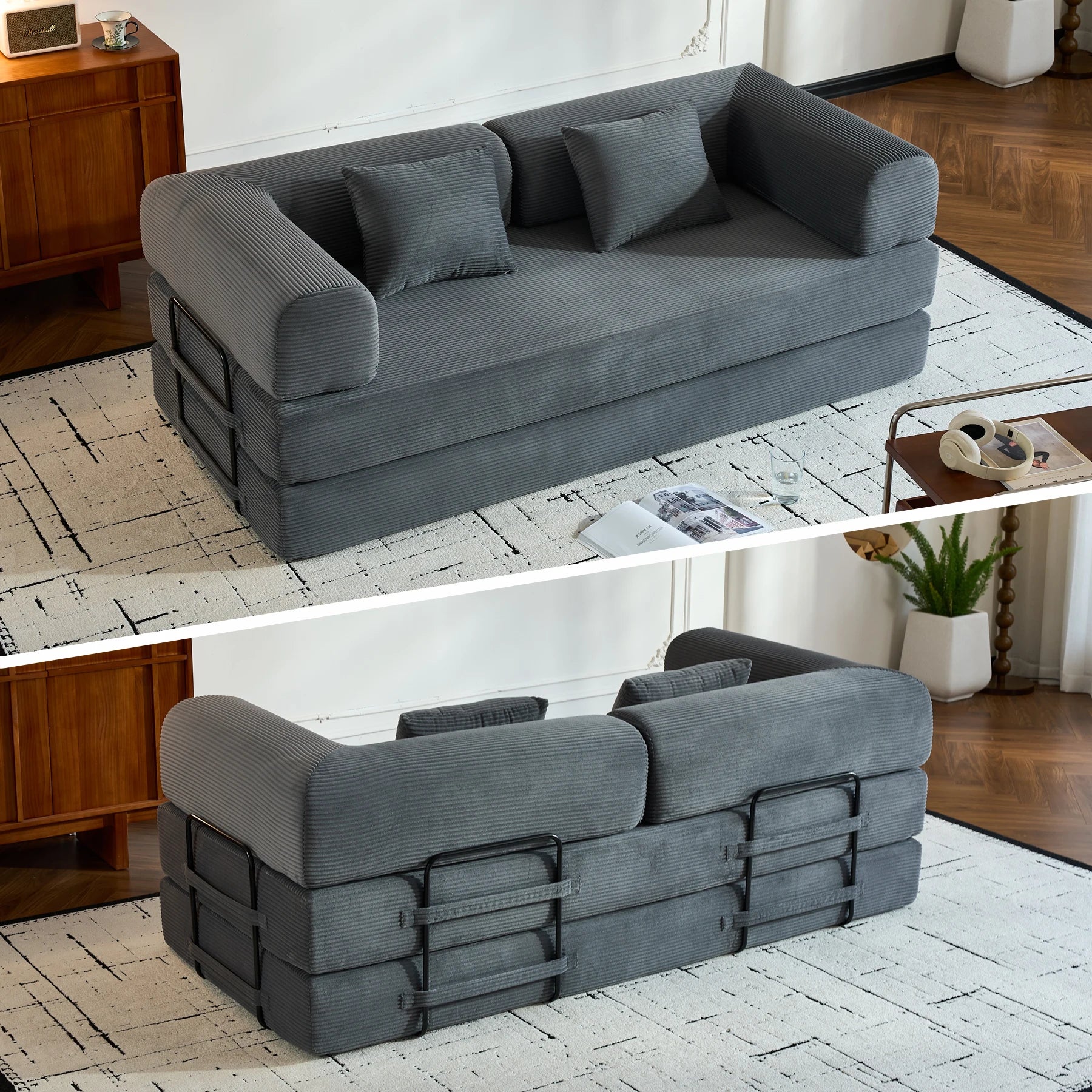 Oversized Corduroy Convertible Futon Bed and Loveseat for Small Spaces