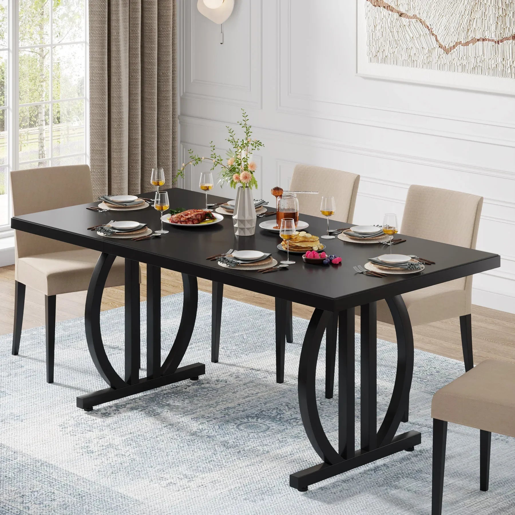 Tribesigns 63" Modern Large Dining Table with Metal Frame for 4-6 People