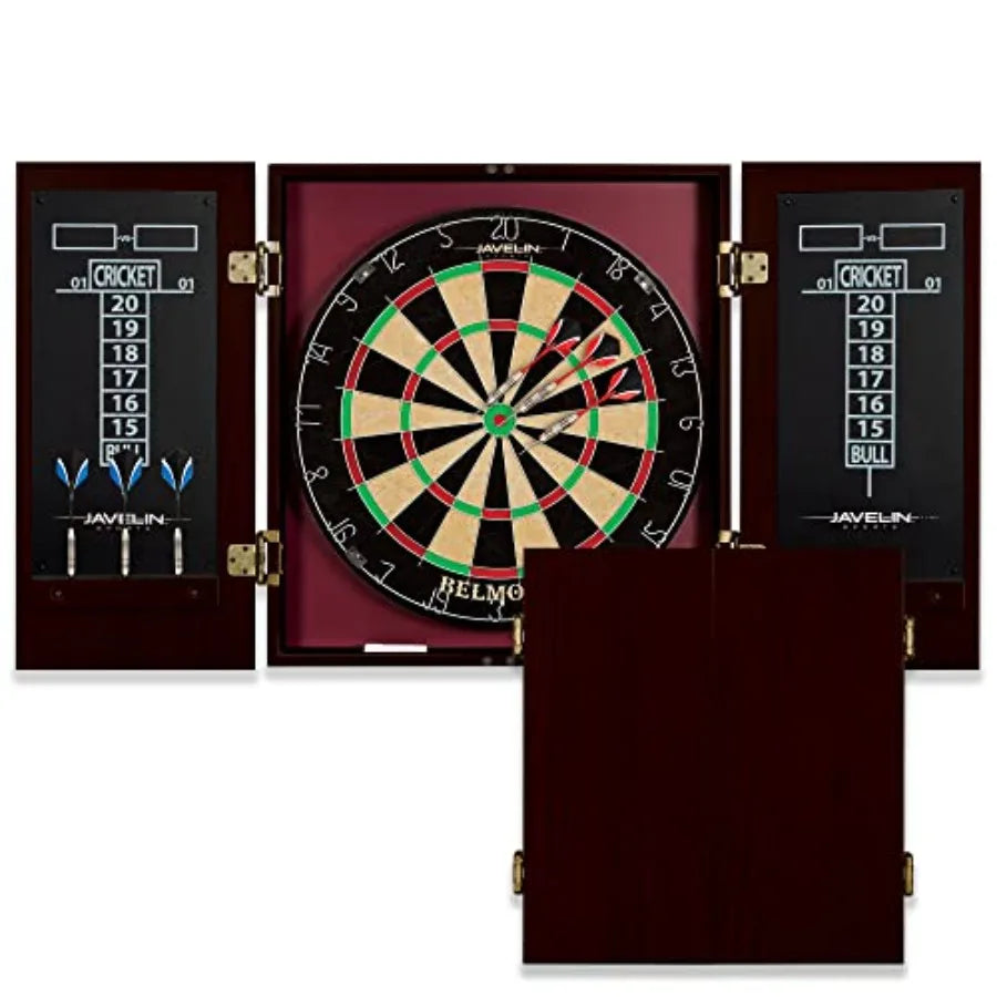 Dart Board Cabinet with 6 Deluxe Steel Tip Darts