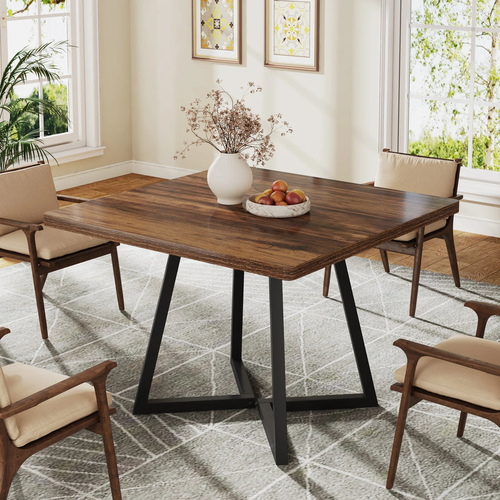 Tribesigns Wooden Square Dining Table with Metal Base for 4