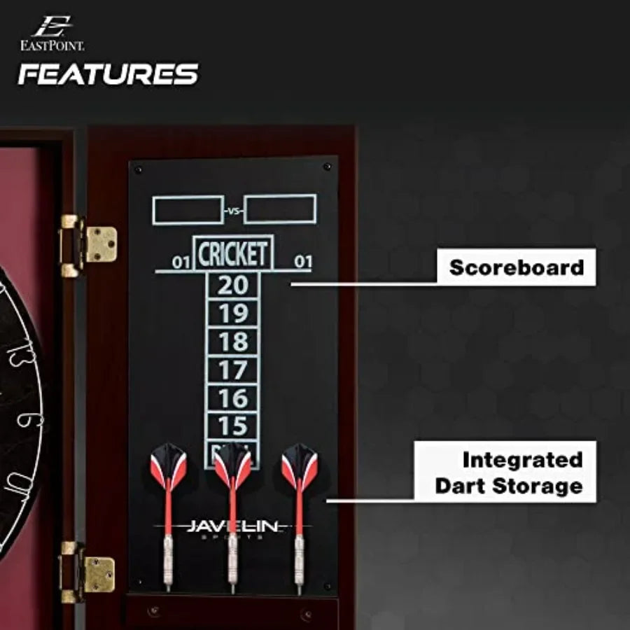 Dart Board Cabinet with 6 Deluxe Steel Tip Darts