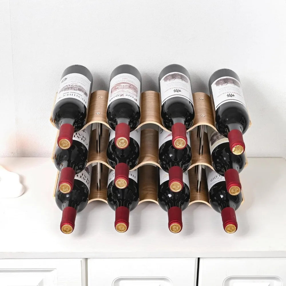 3-Tier Wood Wine Countertop Rack for 12 Bottles