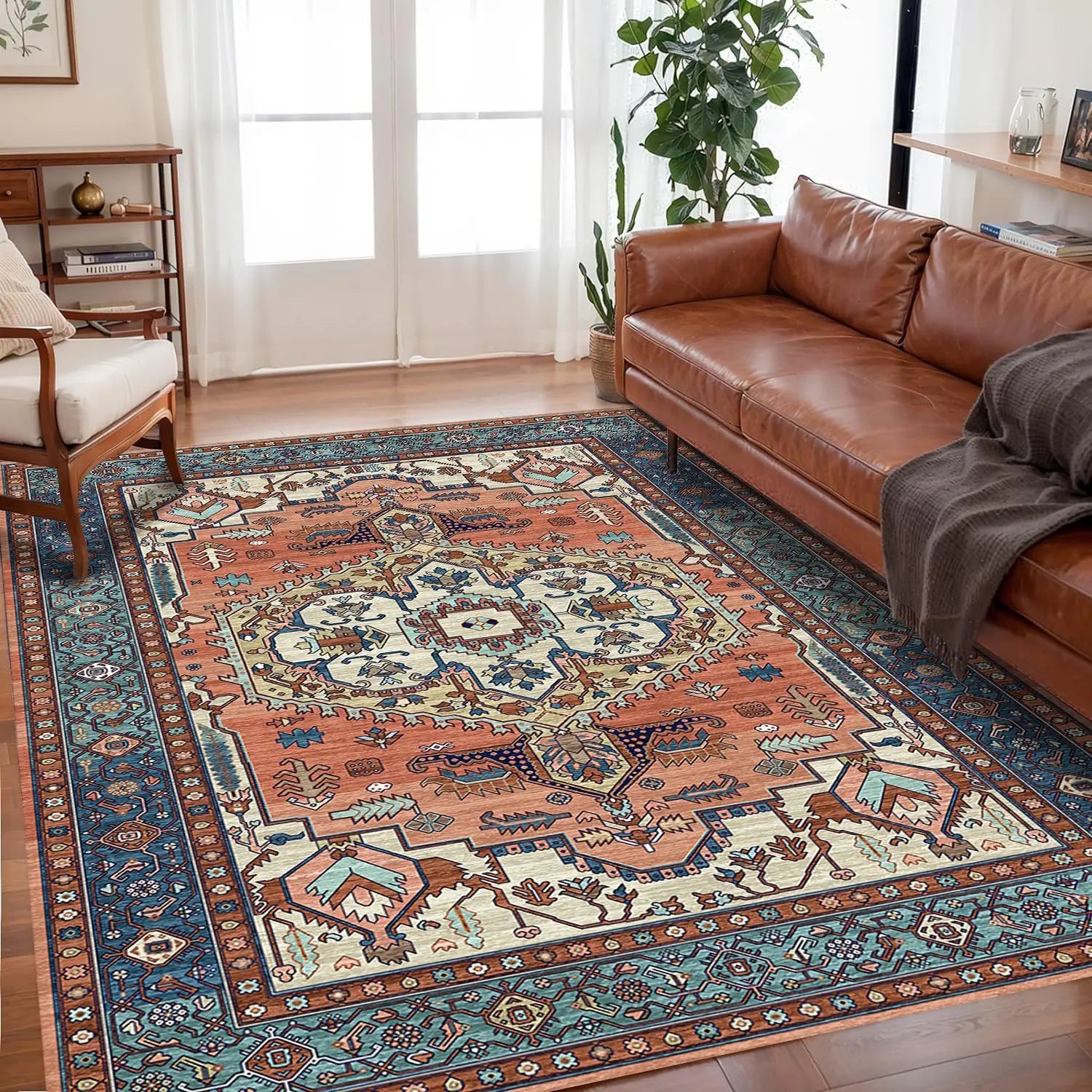 VIKAMA Bohemian Vintage Rug - Stain-Resistant and Easy-Care Floor Mat