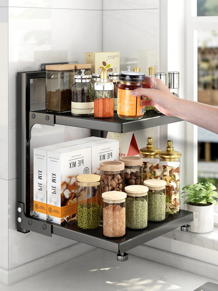 Adjustable Stainless Steel Kitchen Storage Rack .Black