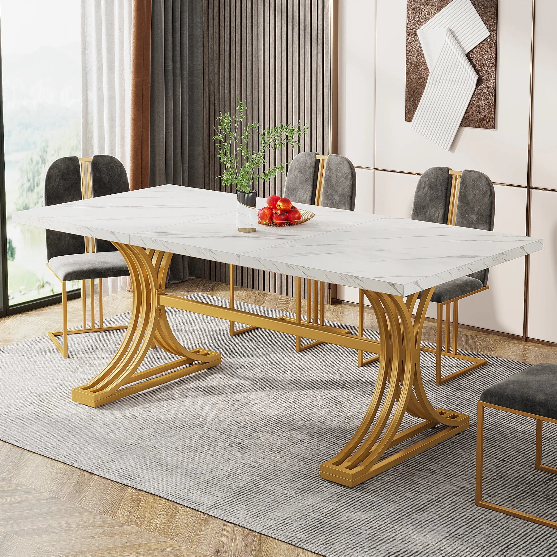Tribesigns Faux Marble Rectangular Dining Table for 4 -6 People
